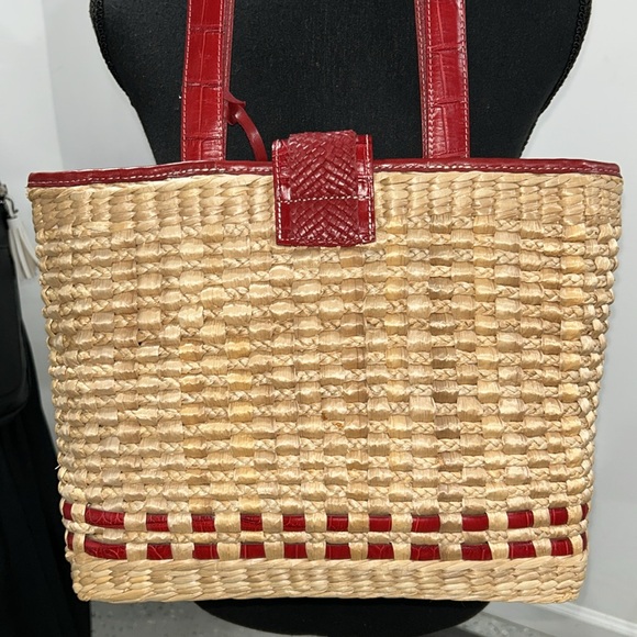 Brighton Red and Tan Shoulder Bag with Woven and Leather Design